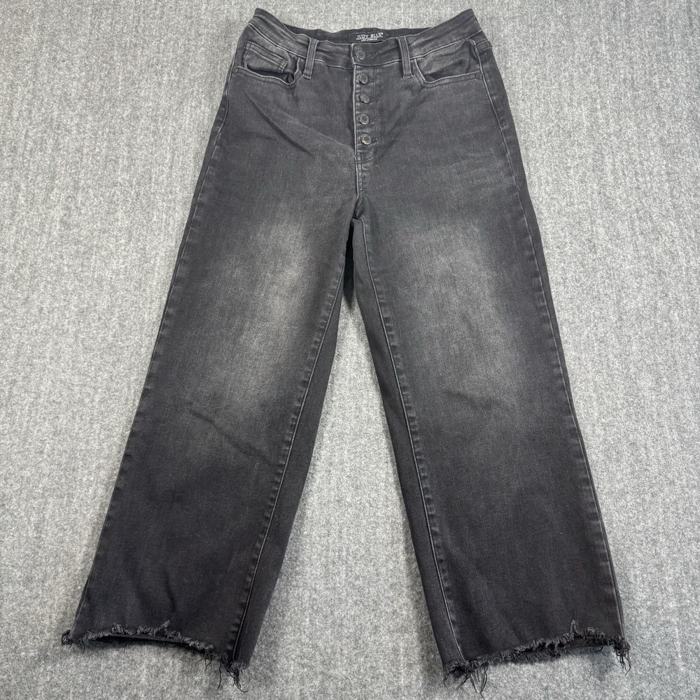 Judy Blue Women's 9/29 Black High Rise Button Fly Raw Hem Straight Jeans JB98829